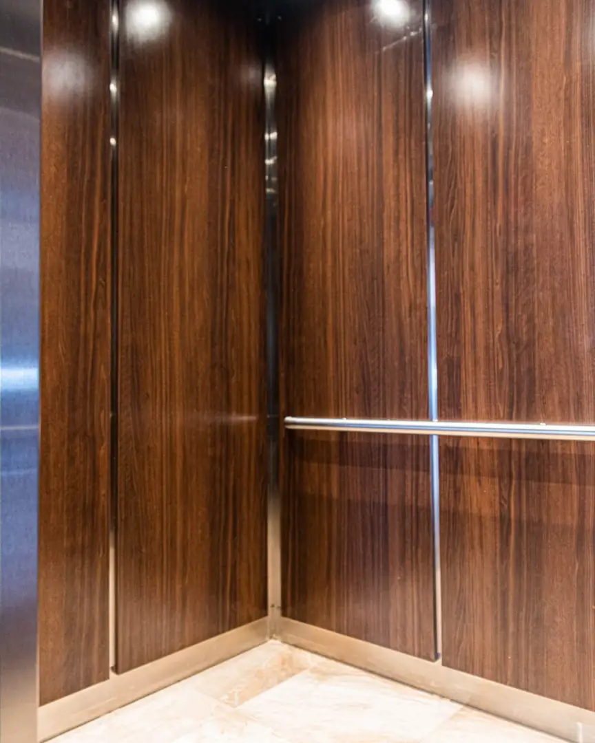 Wooden Elevator Car Interior with LED Lighting